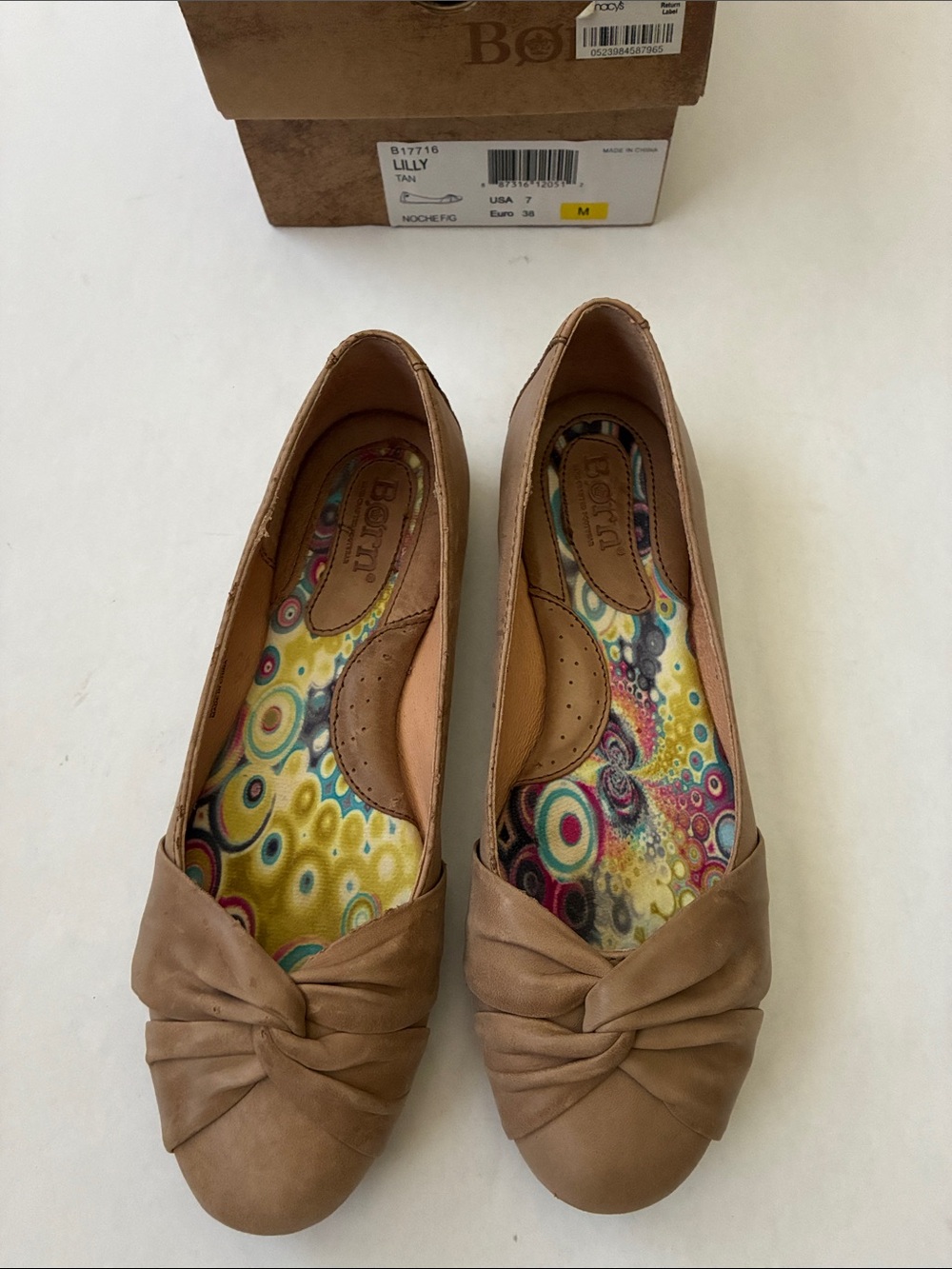 Born Tan Knotted Leather Ballet Flats